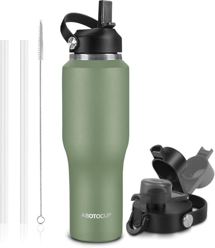 Image of 40oz Water Bottle with Powder Coated, Fit in Any Car Cup Holder, Water Bottle with Straw Lids, Stainless Steel Insulated Water Flask Double Wall Leak-proof BPA Free to Keep Cold&Hot