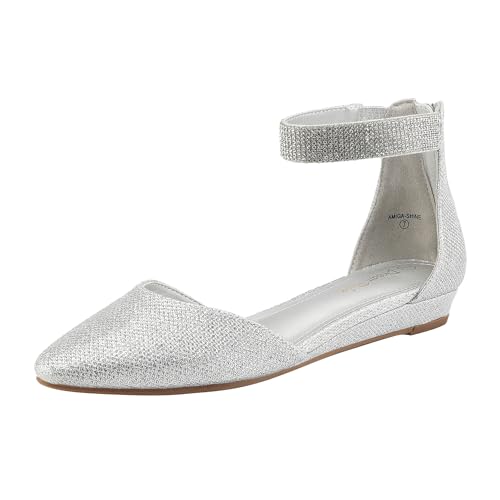 DREAM PAIRS Ballerinas Damen Flache Schuhe mit niedrigem Keilabsatz Knöchelriemen elegant...