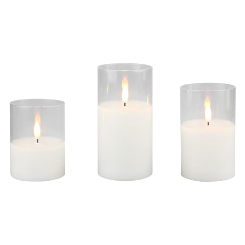 Image of Stonebriar Set of 3 LED Pillar in Clear Glass Hurricane