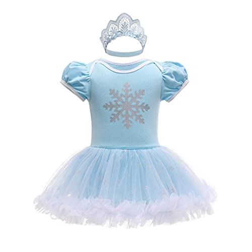 Dressy Daisy Infant Baby Girl Princess Romper Costumes Onesie Dress Bodysuit with Headband Halloween Birthday Party Fancy Outfits Size 3 Months Blue 296