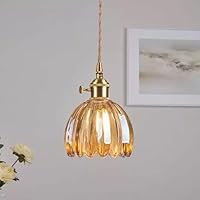 RXPVUXE Tulpen Glazen Hanglamp Gouden Bloem Keukeneiland Hanglampen Armatuur Met Draaischakelaar, 1-lichts Moderne Scandinavische Messing Socket Lange Hangende Plafondlamp Verstelbaar Snoer Mini Kroon