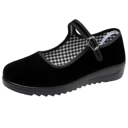 SYJYM Tygskor för kvinnors kilar fritidssko halkskydd arbete svart tyg kvinnor dansande mamma, Svart, 37.5 EU