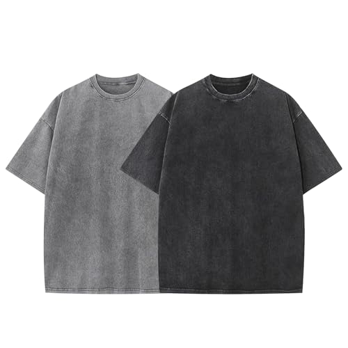La Mejor Recopilación de Playera del mes. 48 Pack de 2 Camisetas Oversized de Algodón 100% - Estilo Vintage y Desgastado, Tela Gruesa y Corte Holgado para Hombre y Mujer Camisetas Unisex (MX/US, Alfa, X-Grande, Regular,...