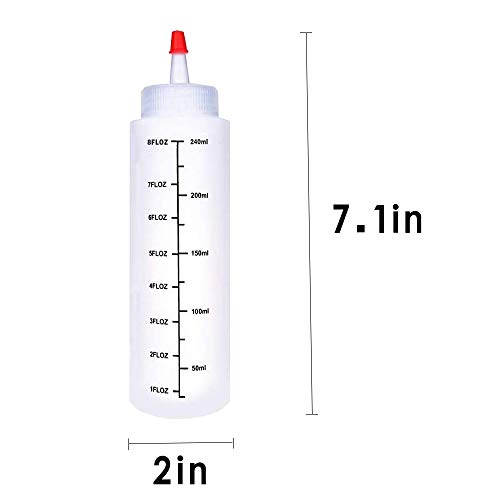 Baaxxango 12 Pack 8 oz/240 ml Plastic Squeeze Bottles, Scale Squirt Bottle with Red Tip Cap and Black Scale for Ketchup, Sauces, Syrup, Dressings, BBQ, Crafts and More