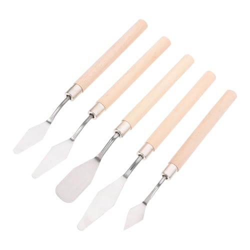 TIDTALEO Kit de 5 Espátulas de Acero Inoxidable para Pintura al Óleo y Manualidades Mango de Madera, Ligeras y Resistentes para Mezclar Pigmentos en Arte y Pintura