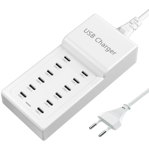 Caricabatterie USB C, Stazione di ricarica USB con 12 Porte, Blocco di ricarica USBC MultiPort da 50W, Caricabatterie multiplo da tavolo USBC per iPhone/iPad/Samsung S24/S23/Ultra/Z Flod/Watch/Cuffie