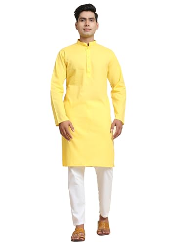 Image of Men's Pure Cotton Solid Kurta Pajama Set Mandarin Collar Casual Yoga Dress