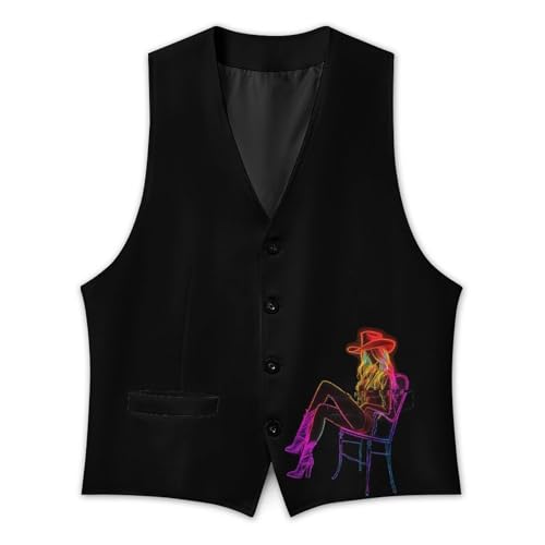 Neon Cowgirl Lady Men's Formal Suit Vest for Business Formal Or Casual Dress Waistcoat Wedding3