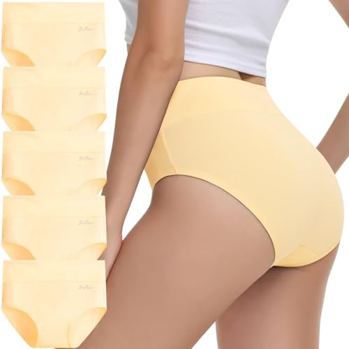 IceReco Damen Unterwäsche Unterhosen Damen Bauchweg Unterhose High Waist Baumwolle 5er Pack Slip Sportunterwäsche Schlüpfer Panties Briefs Underwear Stretch Atmungsaktiv Weich Hautfarben XXL