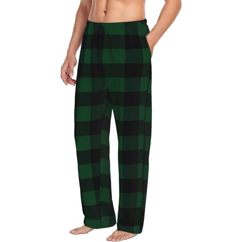 Black and Green Buffalo Plaid Graphic Print Men's Relaxed Fit Pajama Pants with Thoughtful Details and Plush Pockets2