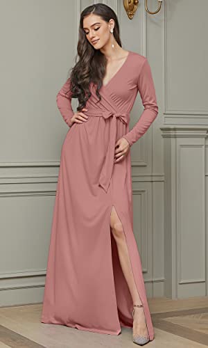 Image of KOH KOH Womens Long Sleeve V-Neck High Slit Cocktail Evening Gown Maxi Dress