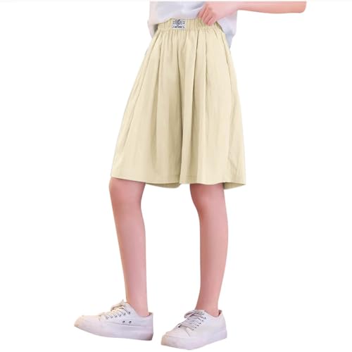 Girls Bermuda Shorts Casual Elastic Wasit Wide Leg Knee Length Short Pants for Kids Loose Beach Trousers