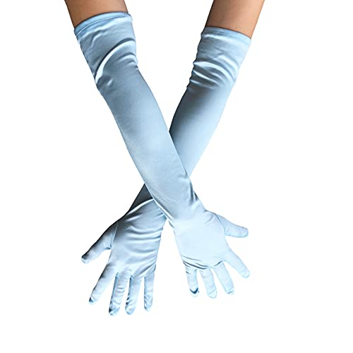 Adult Women Long Satin Gloves 1920s Opera Gloves for Wedding Ballroom, Evening Party, Dance, Halloween, Cosplay, Light Blue, One Size - Image 4