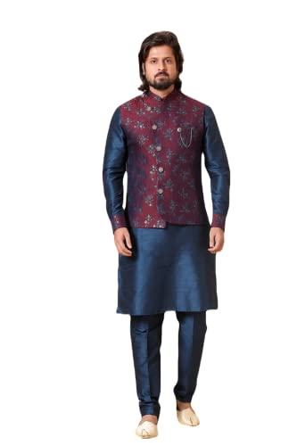 Indian Royal Ethnic Designer Wedding Festive Traditional Jodhpuri Kurta Pyjama With Nehru Jacket (Waistcoat) for Men