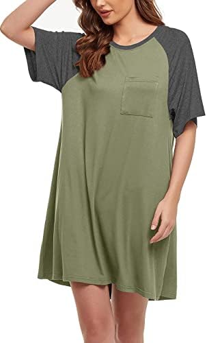 YYA Soft Sleepwear Womens Short Sleeve Nightgowns Sleepshirts Crewneck Night Shirts