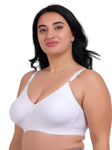 Image of Fabme Women's Cotton Seamless Non-Padded Non-Wired Bra, Cross Belt, Heavy Support, Double Layer Cups, Broad Elastic Bra