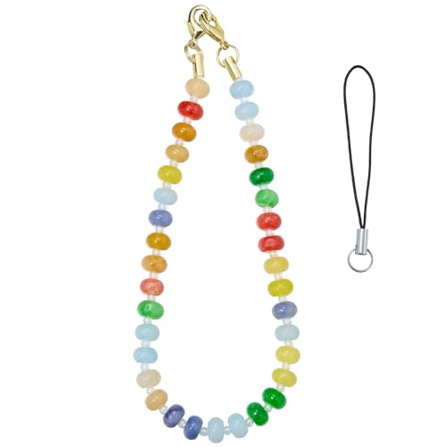 Ornaland Beaded Phone Charm Wrist Strap Cute Dyed White Jade Cell Phone Bracelet Strap Lanyard Chain String for Case Backpack Keychain Cameras Wallets