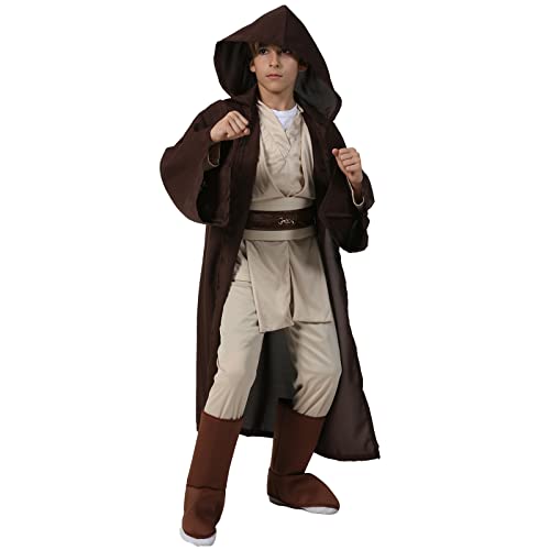 Kids Jedi Costume Classic Child's Cosplay Outfit Halloween Kenobi Costume Set For Boys Girls Hooded Robes Brown Version #TOP1