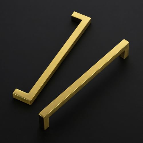 Image of Ravinte 20 Pack Kitchen Gold Cabinet Handles 8 Inch Hole Center Stainless Steel Square Cabinet Pulls for Dresser Drawer Cupboard Handles with Screwdriver