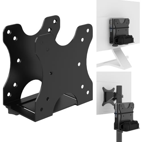 Yimaut Adjustable Mini PC Vesa Mount Bracket Behind Monitor Under Desk Attached to Monitor Arm Wall or Stand Pole for HP Dell KAMRUI Mac Mini GMKtec Cable Boxes Wi-Fi Routers and Small CPUs