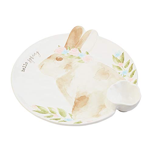 Mud Pie Ceramic Watercolor Bunny Chip and Dip with Debossed Sentiment, 13 1/4