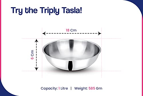 Image of Bhalaria Triply Stainless Steel Tasla 18cm 1 Litre | Induction Base Patila Tope Bhagona | Heavy Bottom Milk Boiler Saucepan for Tea, Dal & Curry | Gas Stove Compatible | Dishwasher Safe