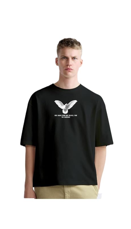 Image of Men Solid Round Neck Cotton Blend Black Eagle Printed T-Shirt (CH-003)
