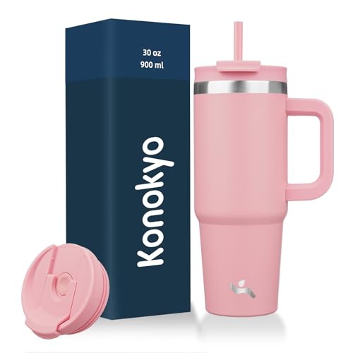 Image of Konokyo 30 oz Insulated Tumbler Water Bottle with Handle, Straw Lid