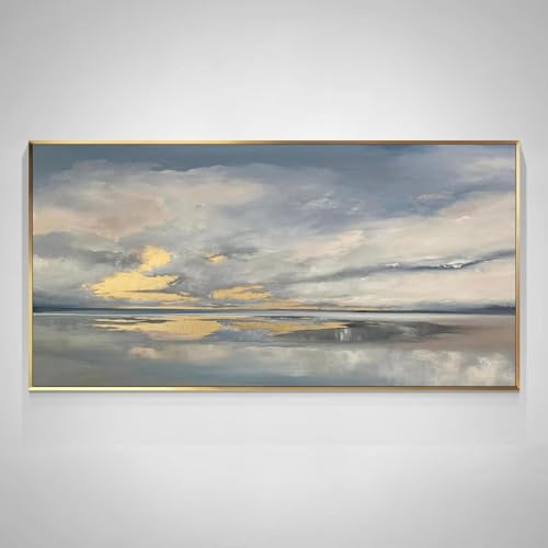 Tableau abstrait paysage côtier 60x123 cm AEFOUU avec cadre doré