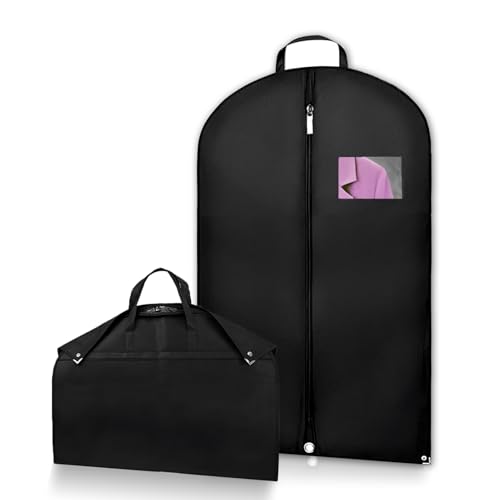 1pcs Fundas Ropa,60 * 100 cm Bolsas de 120g Material No Tejido,Portatrajes Plegable Hombre para Trajes con Cremallera,Bolsa de Ropa Prueba Polvo Humedad,para Abrigos,Vestidos,Camisas-Negro