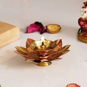 LAKHANPAL Lotus/Floral Shape Decorative Copper Diya Aarti Diya Pooja Deepak Table Diya Copper, Brass Table Diya Decorative Item (Height: 2 inch) Set of 1