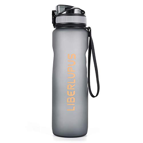 Liberlupus Water Bottle with Time Marker, 34 Oz Large, Eco Friendly & BPA