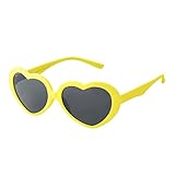 Ultra Kids Heart Shaped Sunglasses for Girls Boys - UV400 Protection Children's Retro Love Heart Novelty Glasses - Ages 3-10 - Yellow