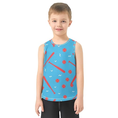 J JOYSAY Blue Baseball Bats Boys Tank Top Sleeveless Muscle Shirts Quick Dry Sport Active Workout Kids T-Shirts 3-15T2