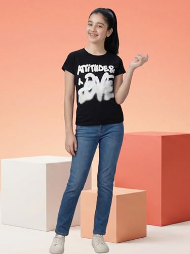 Image of Li'l Tomatoes Girls 100% Cotton Graphic T-Shirt | Attitude & Love Print Summer Top | Soft & Breathable Casual Wear | Short Sleeve Tee | 11-16 Years