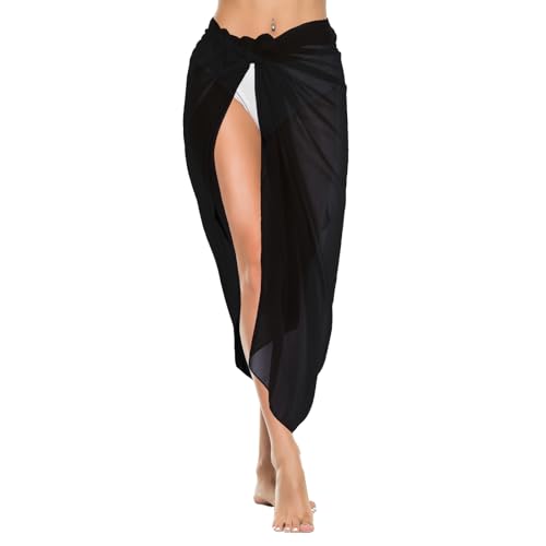 Lusofie Lang Pareos Strandkleid Damen Schwarz Sexy Strand Wrap Sarong Pareo Strandtuch Damen Chiffon Vertuschung Sommer Bikini Cover Up Wickelrock...