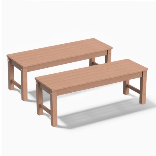 Image of Psilvam 47 inch Backless HDPE Outdoor Bench for 2-Person, Teak, 2pcs