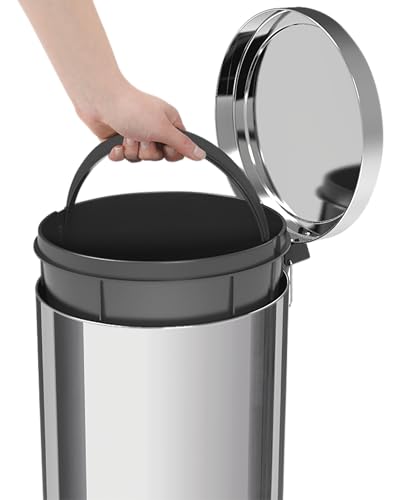 Image of Tramontina 20 Litre Kitchen Indoor Outdoor Rubbish and Waste Bin with Pedal, Metal Stainless Steel, 29.5 cm Diameter x 46 cm Height, 94538120