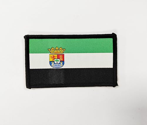 Parches Bordados Bandera Extremadura con Colores Oficiales - Escudo bordado - Parches Moteros Bordados - Parches Militares, parche Extremadura (Extremadura)