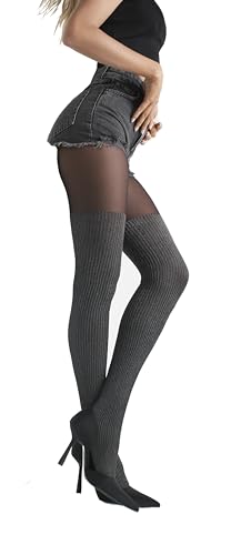 Image of MARILYN Mock Suspender Tights Over Knee Stockings Illusion Thigh High European Design
