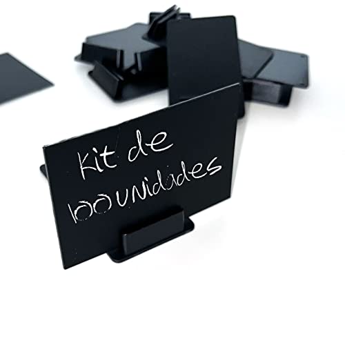 Kit de 100 tarjetas portaprecios + 100 soportes para precios, Mini Pizarras para Precios, Carteles para Precios, Pizarras pequeñas porta precios, Pizarras decorativas, Porta Precios Pizarra