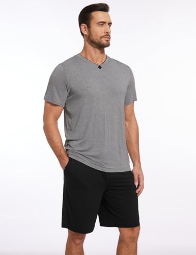 GYS Men's Pajama Sets, Bamboo Viscose Short Sleeves and Shorts 2 Piece V-Neck Pajamas for Men3