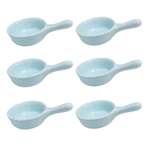 Yuauy 6 ciotole in porcellana per salsa di soia, piatti in ceramica, per caramelle, dessert, insalata, gelato, snack, zucchero, 28,6 g, con manico, per cena, cottura, barbecue, cucina, azzurro