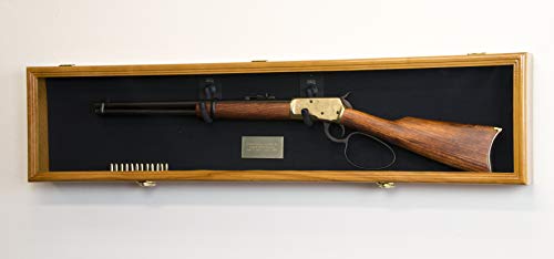 1 Rifle Gun Display Case Cabinet Wall Rack Holder 44.5 Long Case - Lockable (Oak Finish - Black Felt)