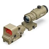 CVLIFE EagleFeather S08 Multiple Reticle Red/Green Dot and Magnifier Combo, 40mm Large Lens Red/Green Dot with 3X Magnifier, Absolute Co-Witness, Open Reflex Optics Sight with Flip-to-Side(Sand