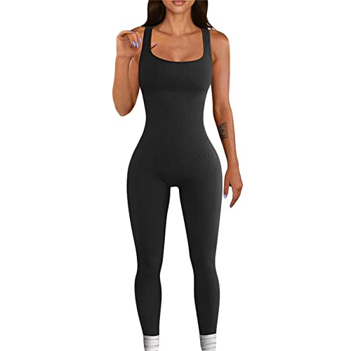 Himllauen Damen Sport Jumpsuit Ärmellos Einfarbig U-Ausschnitt Bodycon...