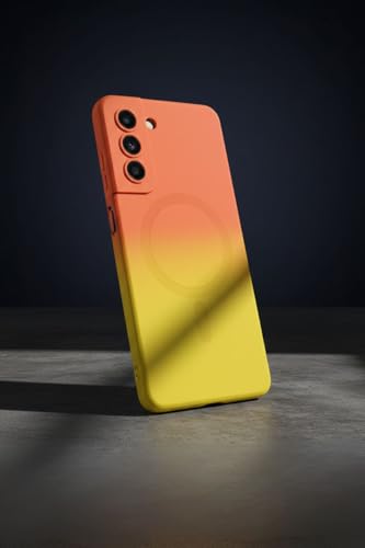 Image of amazon basics Gradient Mag-Safe Case for Samsung Galaxy S21FE 5G | Soft Silicone Shockproof Cover with Camera Protection | Slim Lightweight Design | Smooth Touch & Durable - Orange & Yellow