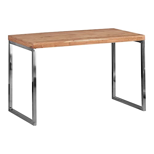 möbelando Schreibtisch Guna Massivholz Akazie | Computertisch 120 x 60 cm aus echtem Holz | Laptoptisch im Landhaus-Stil | Konsolen-Tisch mit Metallbeinen | Arbeitstisch dunkel-braun für Büro