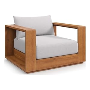 Modway Tahoe Acacia Wood Outdoor Patio Chair in Natural Light Gray with Weather Resistant Cushions Ideal as Club Chair or Outdoor Dining Chair