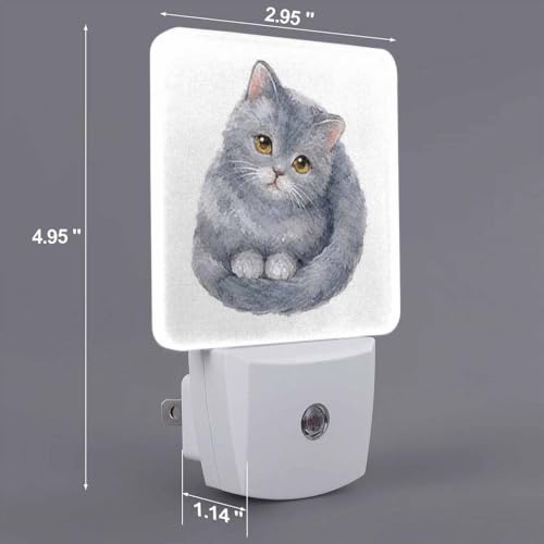 Image of LED Night Light,Creative Artistic Grey Cat LED Night Light Plug into Wall with Dusk to Dawn Light Sensor White Energy Efficient Nightlight for Bedroom Bathroom Hallway Living Room Kitchen